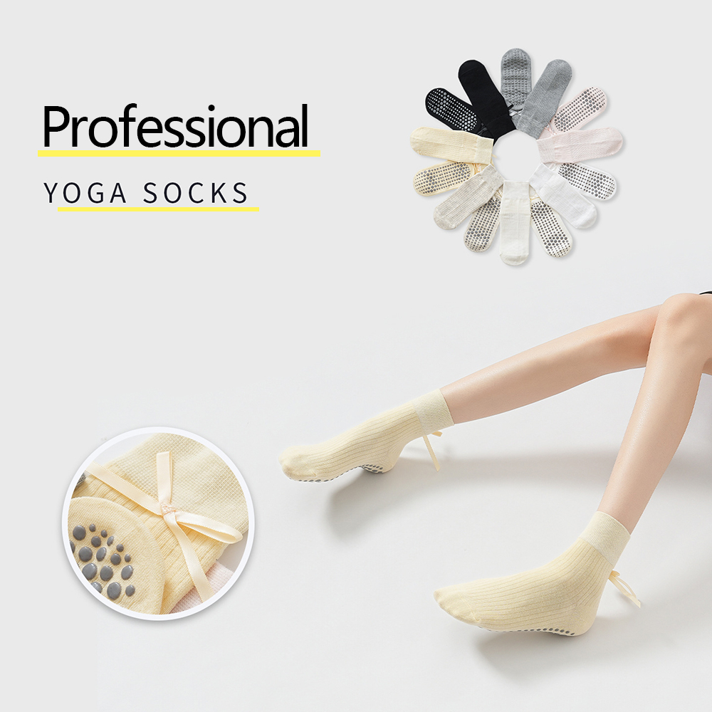 Pilates & Yoga Vida - Niedliche Schleifen-Yoga-Socken für Mädchen, süße Trend-Pilates-Fitness-Sportsocken,